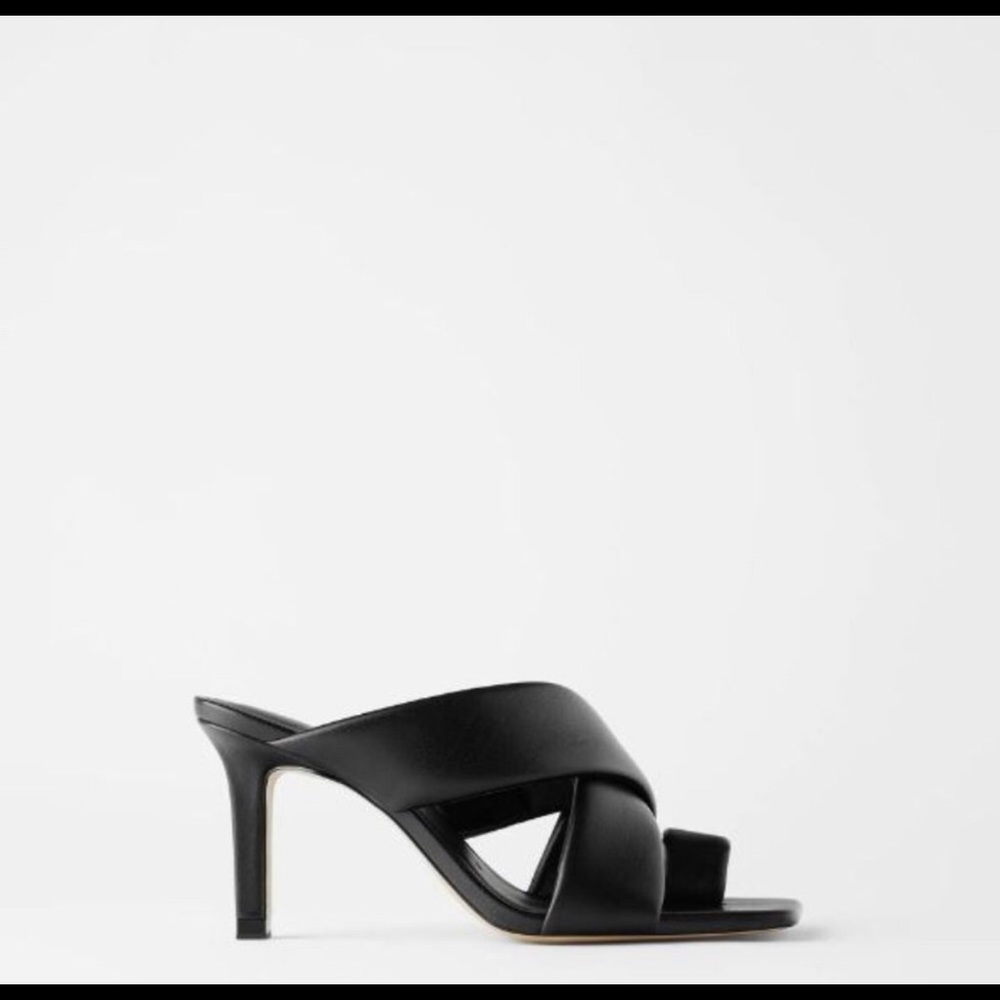Zara Padded Heeled Leather Sandals - Picture 4 of 6